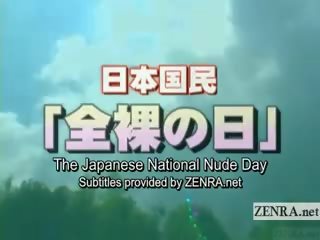Subtitled japanska nudists engage i nationell naken dag